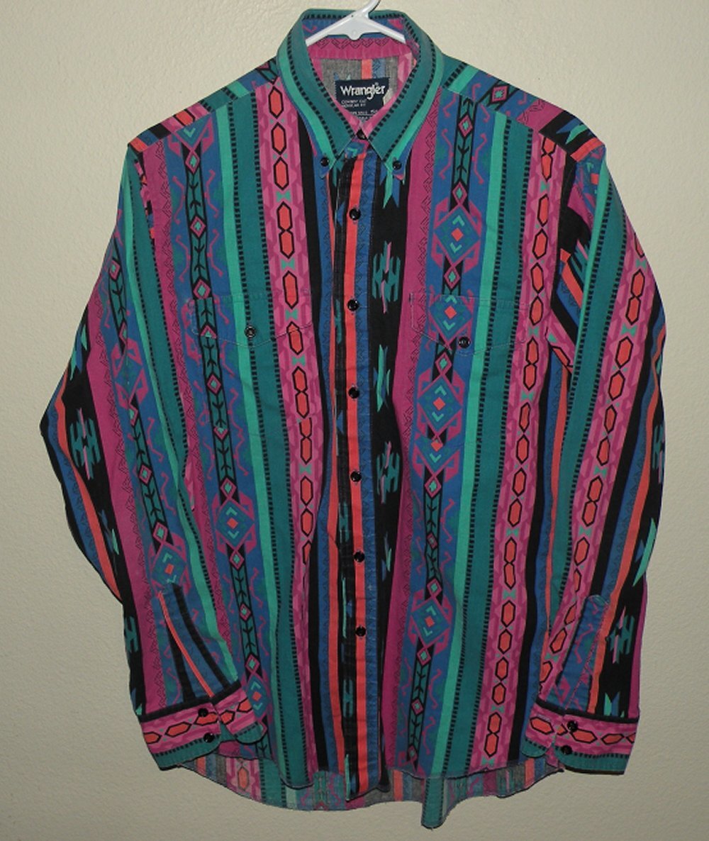 Vtg 90s Wrangler Men’s 15.5x34 Western Shirt Southwestern Aztec Cowboy Cut USA